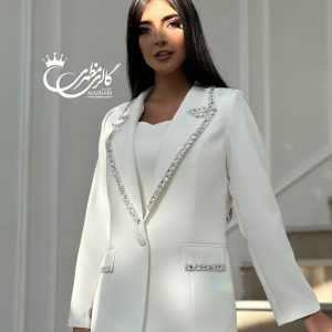 کت شلوار عروس تیارا یقه سنگ اتریشی 40